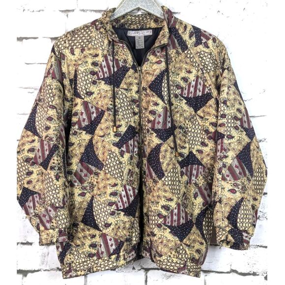 VINTAGE ROBERT STOCK 90's Silk Bomber Jacket Boho Maximalist Funky Size XL - Picture 1 of 7